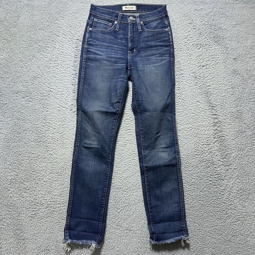 Madewell Slim Straight‎ Jeans Size 24 Dark Wash Mid Rise Raw Hem